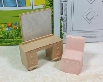 MARX VANITY and CHAIR, 1950's, 1/2" Scale, Contemporary Style Bedroom, Vintage Dollhouse Furniture