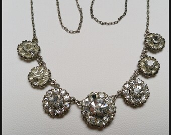 Antique Sterling Silver and paste Victorian graduated flower necklace