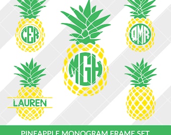 Pineapple Monogram svg, eps, dxf, studio3, png, jpg, Clipart, Silhouette Cameo, Cricut Design Space, Brother Scan Cut, Monogram, Luau Decal