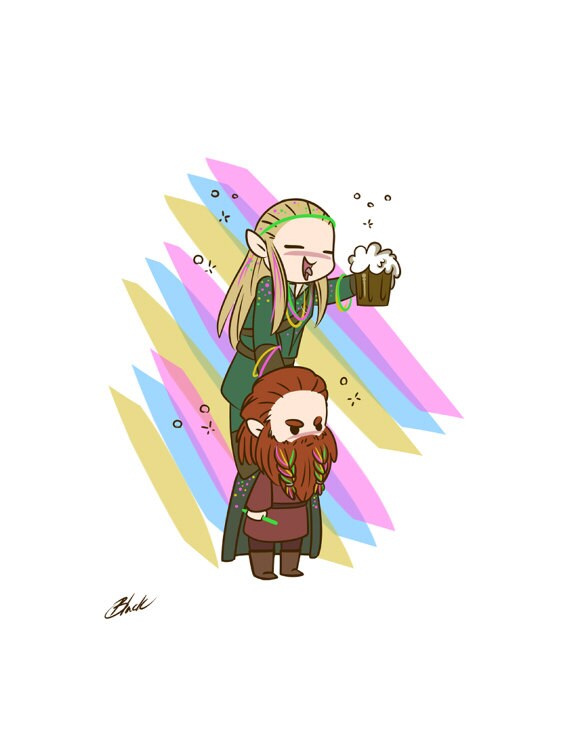 Party Legolas and Gimli fanart matte print. 8.5x11