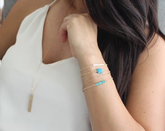 DAINTY Gold Chain Bracelet, Genuine Turquoise Jewelry, Bracelet Set, Bridesmaid Gifts, The Silver Wren, Gift for Her, Turquoise Bracelet
