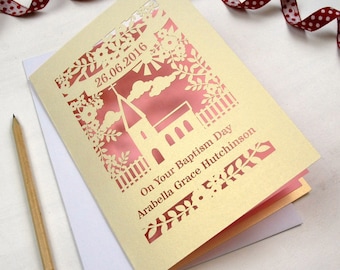 Personalised Papercut Floral Baptism Church Laser Cut Card, Laser Cut Baptism Card, sku_floral_christening