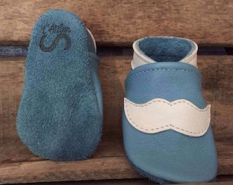 Baby shoes mustache kids leather - multiple colors and sizes available