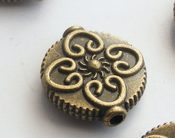 Antique Brass Flower Coin Beads 13mm (8 pcs) Z-N1020-AB