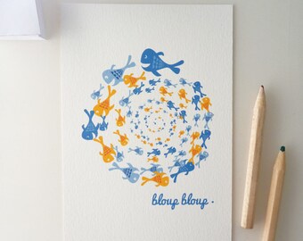 Postcard 10 x 14, 8cm illustrated a spiral of fish