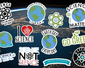 Science / Environment Sticker Pack Decal, Global Warming, Go Green, Earth, Climate Change, Activist, March For Science, Laptop Sticker, Car