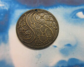 Hand Oxidized Patina Brass Floral Medallion 1183HOX x2