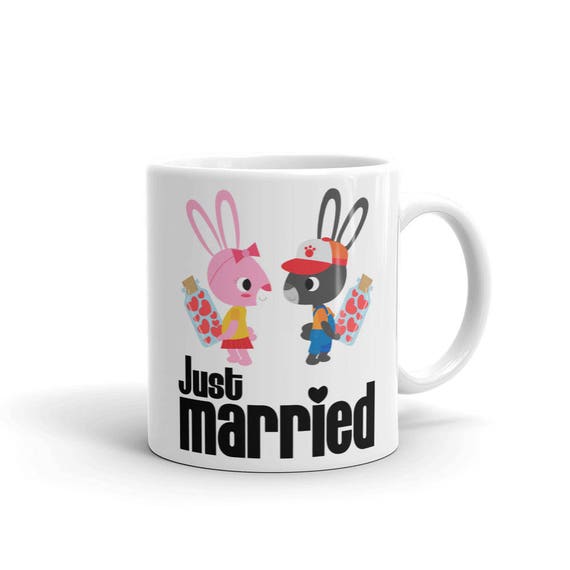 Just Married Mug | Cute Couple Bunnies Mug | Wife Mug, Groom Mug | Wedding Day Gifts Couples Mug Wedding Day | Mug Wedding Gift