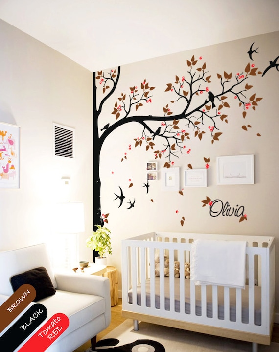 large tree wall decal with personalized name or quote corner