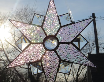 Star Suncatcher Stained Glass Iridescent Crystal Ice with Bevels and Jewel - Made to Order (SUN001)