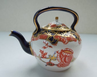 Royal Crown Derby Miniature Teapot IMARI 2649 Floral Cobalt Rust Gold Wedding Anniversary Birthday Bridal Shower Collector Gift 1906 England