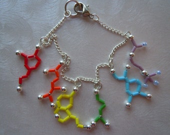 Biolojewelry - Mini Rainbow Neurotransmitter Molecule Charm Bracelet