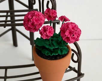 Dollhouse Miniature Fuchsia Pink Geranium Artist Made