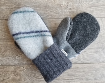 Best Wool Sweater Mittens // Womens Sweater Mittens // Fleece Lined mittens // Gray with Stripes