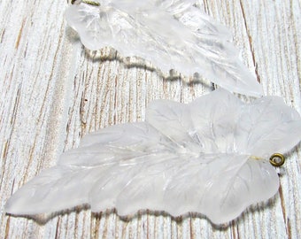 Acrylic Beads 30 X 50mm Frosted Clear - Molded on One Side - Leaf with a Metal Hook - 2 Piece