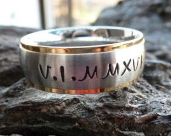 Man's wedding band, hand stamped ring,promise ring,man's engraved ring,wedding band,custom ring,name ring,personalized wedding band,GPS ring