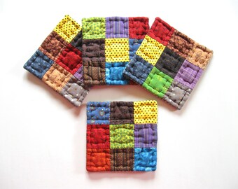 Fabric Coasters, Hand Quilted Coasters for Rustic Home Decor, Primitive Country Home Decor, Farmhouse Decor, Housewarming Gift Hostess Gift