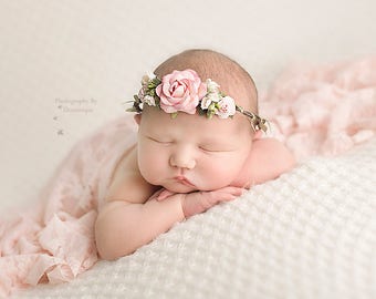 Newborn Floral Crown, Baby Girl, Halo, Crown Headband, Newborn Photo Prop, Flower Headpiece, Newborn Photography Prop, Headband Flower Girl