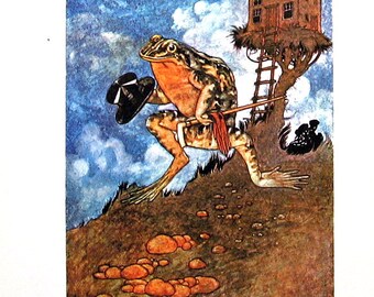 A Frog He Would a Wooing Go - Children's Nursery Rhyme - 1967 Vintage Book Page - 9 x 7