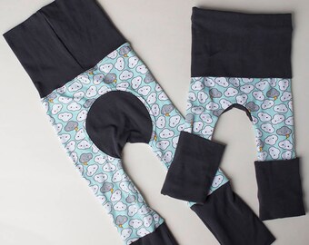 Maxaloones, Mint thunder cloud pants, cloth diaper pants, grow with me pants, babywearing pants, baby leggings, monsterbunz