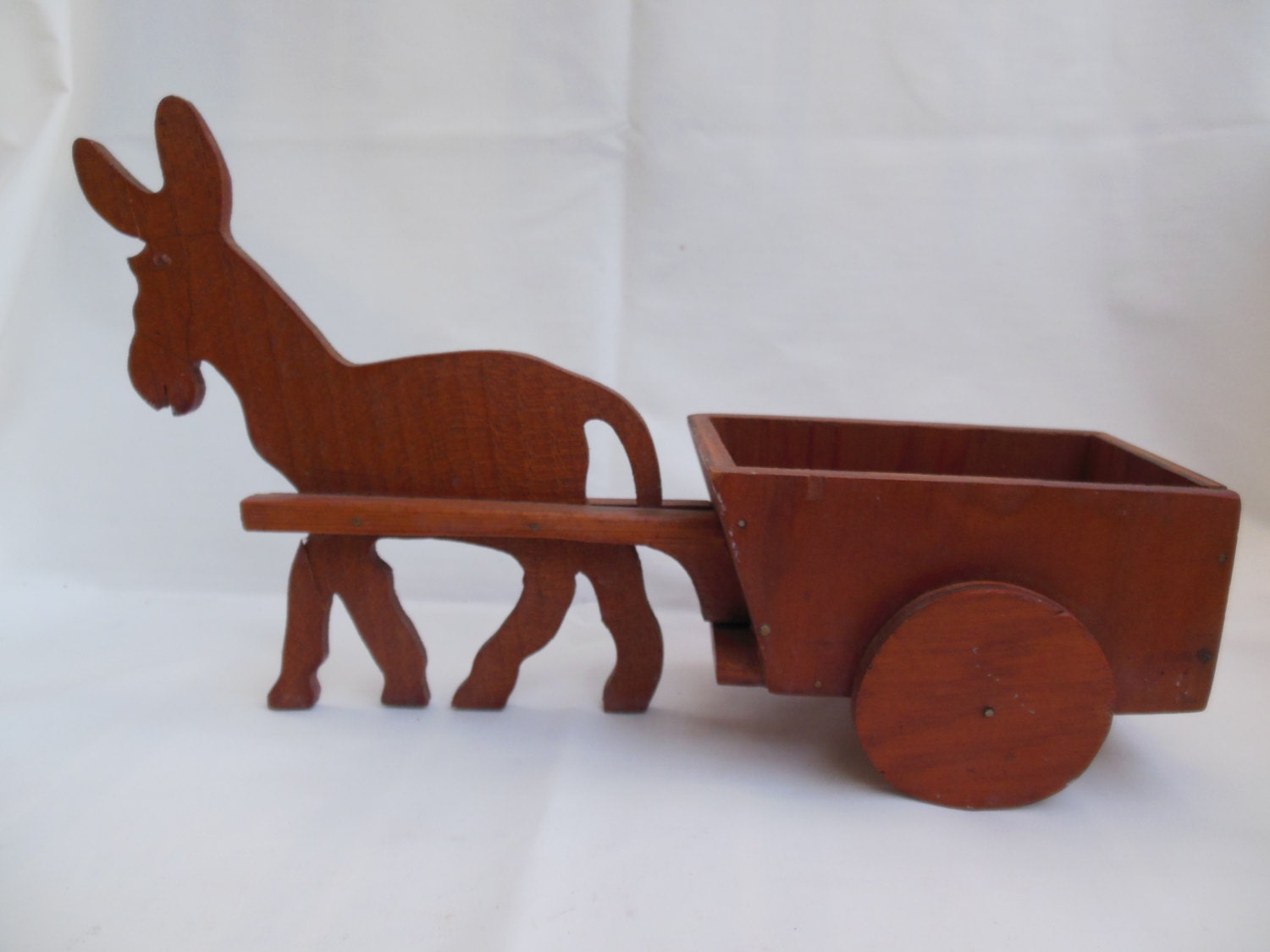 Wood Donkey With Cart Handmade Wooden Mule Pulling Wagon