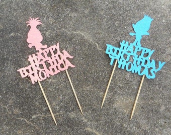 Custom Personalized Trolls Inspired Cake Topper- Happy Birthday Glitter Cake Topper- Poppy, Branch
