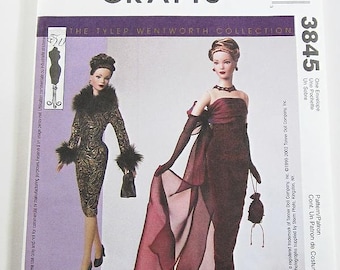 McCalls Sewing Pattern 3845 - Doll Clothes Pattern for 16 Inch Tonner Dolls - Evening Gown or Short Dress - Fits Tyler Wentworth Dolls