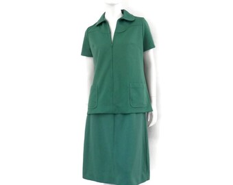 Official Girl Scout Uniform Troop Leader Skirt and Blouse Green Polyester from 1970's sz 12/16