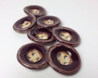 Burgundy handmade ceramic buttons