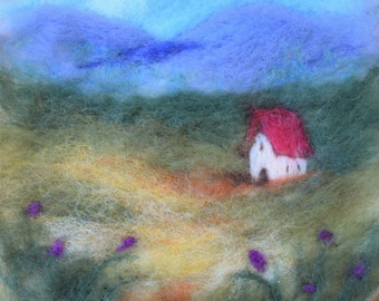 Red Roofed Cottage wet felted landscape
