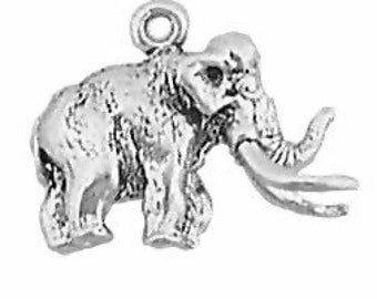 Wooly Mammoth Charm Sterling Silver Pendant 3D Elephant Dinosaur