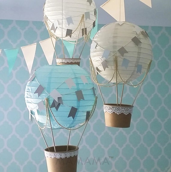 Whimsical Hot Air Balloon Decoration DIY kit BLUE GREY & white