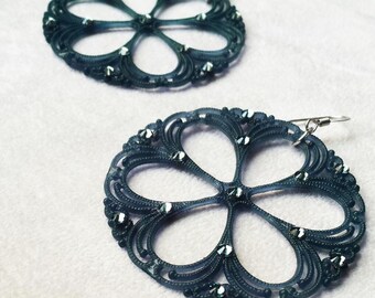 Large Round Earrings with Swarovski, Vintage Lucite filigree discs, statement earrings, gift for wife, Anniversary gift for her