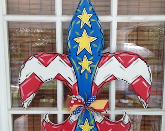 Patriotic, Door Wreath, Fleur de Lis, 4th of July, Fourth of July, New Orleans, Louisiana