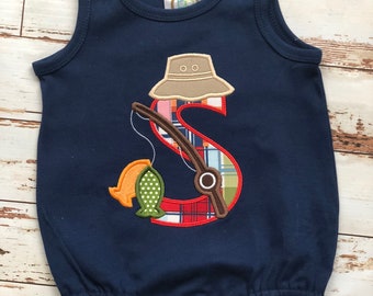 Boy's Fishing Initial Applique Romper