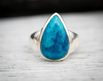 Shattuckite Ring - Shattuckite Ring Size 10 - Shattuckite and Sterling Silver Ring - Shattuckite Silver Ring - Blue Shattuckite Sterling