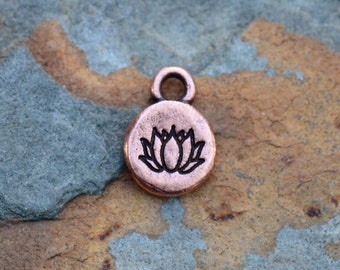 2 Antique Copper Itsy Spiritual Lotus Charms, Nunn Designs 12.7 x 9.1mm