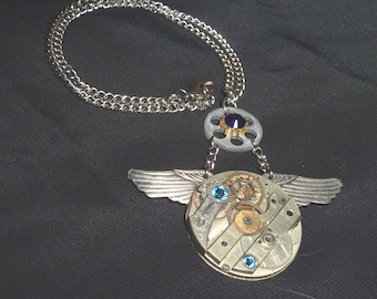 Vintage Winged Steampunk Pocket Watch Pendant