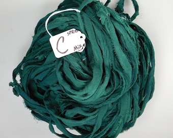 Chiffon Sari Ribbon, Recycled Silk Chiffon Sari Ribbon, Spruce sari ribbon, sari ribbon, chiffon ribbon