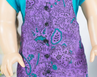 American Girl or 18 Inch Doll DRESS Jumper Purple Teal Black with HAIRBOW and SHOES Option