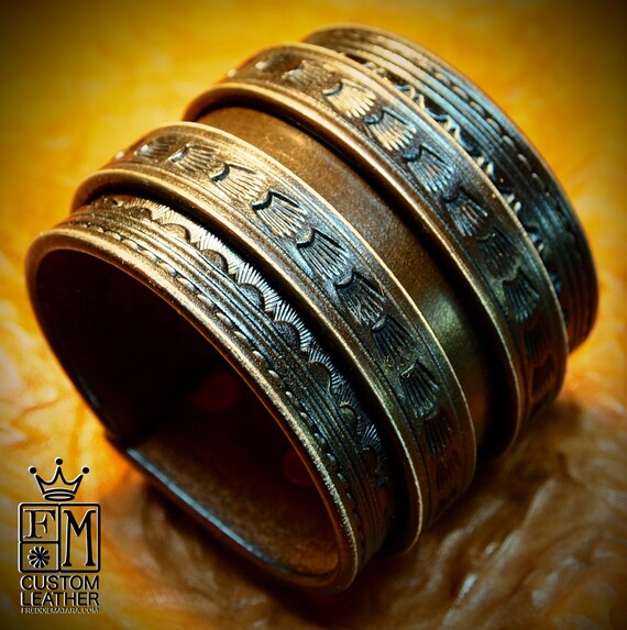 Leather Wrist Cuff Traditional American Brown wristband COWBOY Rockstar Vintage Old West Bracelet Handmade for YOU in USA by Freddie Matara!