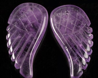 g0692 Two 30mm Carved amethyst angel wing earrings beads (both sides carved)