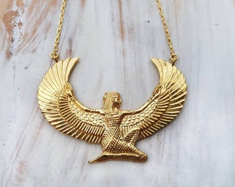 Gold Isis Necklace - Medium - Egyptian Goddess - Free Gift Box and Free Tracked Shipping- Feather Tribe