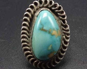 Vintage NAVAJO Sterling Silver & DAMELE TURQUOISE Ring, size 6.75, 6.1g