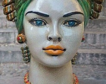 Italian ceramic head planter - plant pot - face planter - ceramic head - ceramic planter