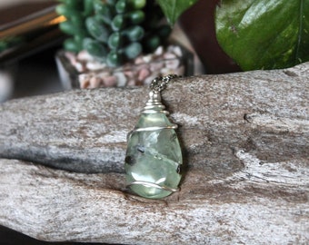1.6" Prehnite Necklace - Green Gemstone Necklace - Gem Quality Prehnite Pendant - Wire Wrapped Stone Necklace - Bridal Jewelry - Boho Chic