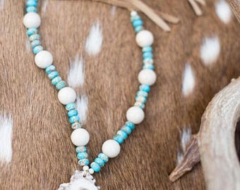 Handmade Beaded Antler Necklace