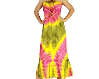Off shoulder dress tie dye cotton 2 in 1 boho smock tube dress maxi summer sundress comfy beach casual dress long skirt (TD 80)
