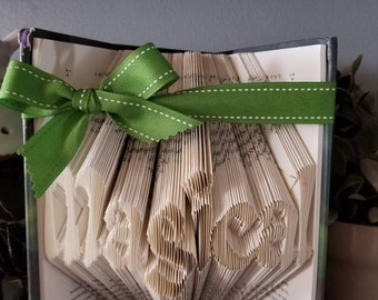 Folded book art, Custom Name or Date, Petrock Font, book sculpture, unique gift, wedding gift, gift for her, book lover, bridal shower gift