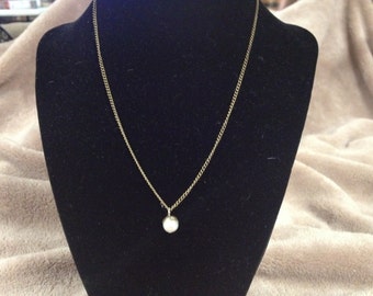Vintage Goldtone Necklace with Faux Pearl Pendant, Length 16''